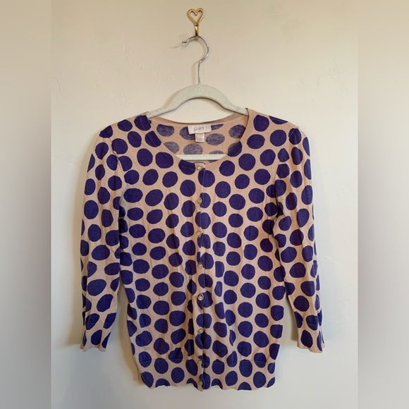 LOFT Sweaters - LOFT Preppy Polka Dot 3/4 Sleeve Purple Button Up Cardigan Women’s Size Small